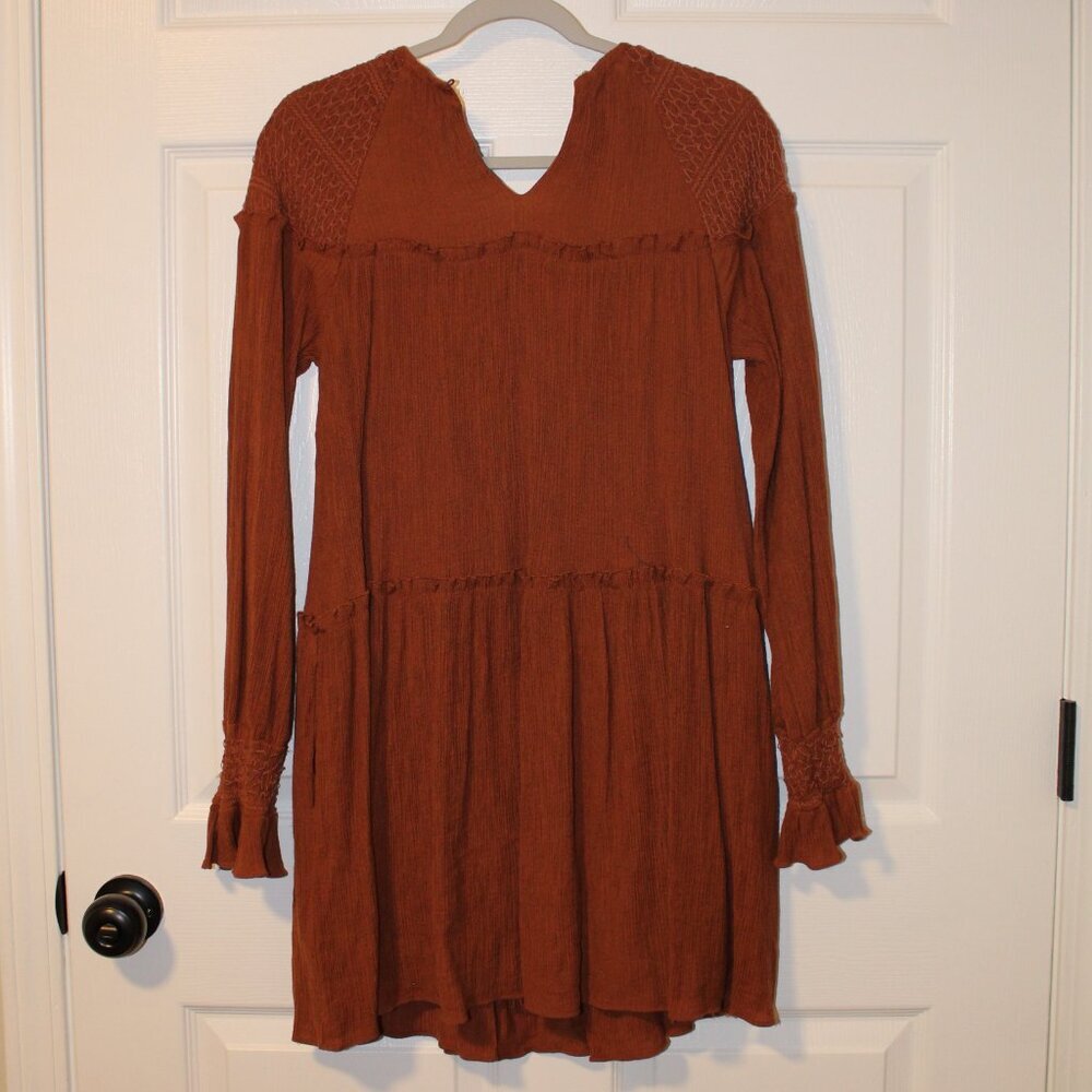 Anthropologie Moon River "Feeling Grateful" Babydoll rust-brown bohemian dress S - Picture 5 of 7